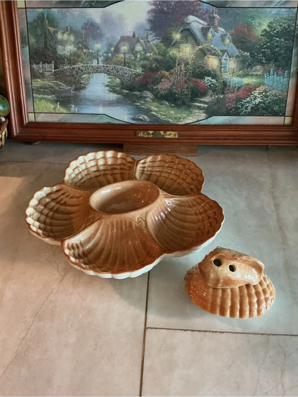 Adorable vintage Ceramic Shell-Style Serving Platter in Warm Tan